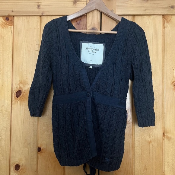 Y2K Abercrombie & Fitch Women's Navy Babydoll Cardigan Sz Large